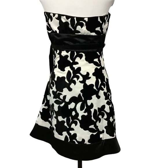 WHBM White House Black Market Strapless Satin Velvet Black White Mini Dress sz 0 - Picture 7 of 14